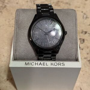 MICHAEL KORS - MK339  WOMEN’S SLIM RUNWAY BLACK SWAROVSKI CRYSTAL FACE